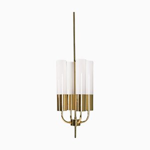 Large Brass & Opaline Chandelier from Glashütte Limburg, 1970s-QT-1732657