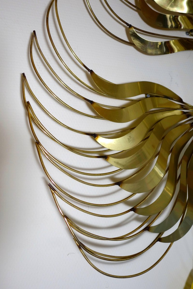 Large Brass Peacock Wall Sculpture by Curtis Jeré, 1980s