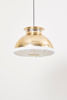 Large Brass Pendant Lamp with Fabric, 1970s-VLZ-631867