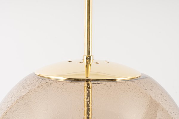 Large Brass Pendant Lamp with Smoked Glass Globe from Limburg, Germany, 1970s-UGR-1192996