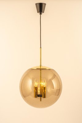 Large Brass Pendant Lamp with Smoked Glass Globe from Limburg, Germany, 1970s-UGR-1192996