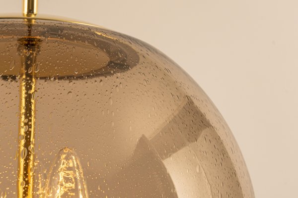 Large Brass Pendant Lamp with Smoked Glass Globe from Limburg, Germany, 1970s-UGR-1192996