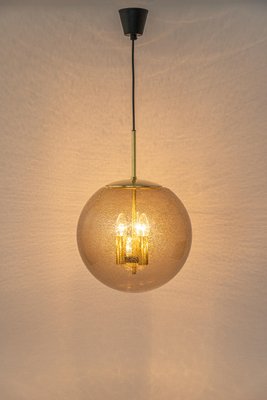 Large Brass Pendant Lamp with Smoked Glass Globe from Limburg, Germany, 1970s-UGR-1192996