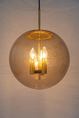 Large Brass Pendant Lamp with Smoked Glass Globe from Limburg, Germany, 1970s-UGR-1192996