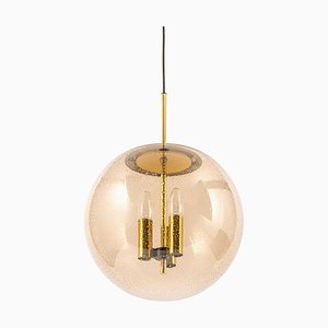 Large Brass Pendant Lamp with Smoked Glass Globe from Limburg, Germany, 1970s-UGR-1192996