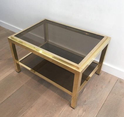 Large Brass & Smoked Glass Side Tables, 1970s, Set of 2-BA-658491