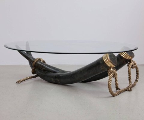 Large Bronze and Brass Elephant Tusk Coffee Table by Italo Valenti, 1970s-VLZ-631920