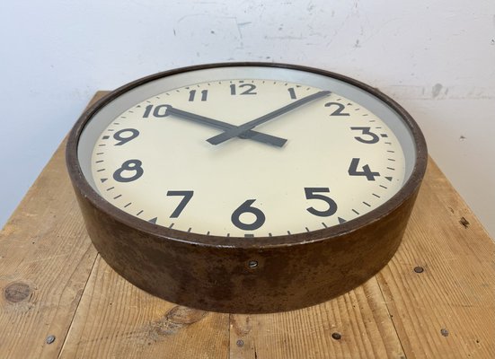 Large Brown Industrial Factory Wall Clock, 1950s-CGF-1757942