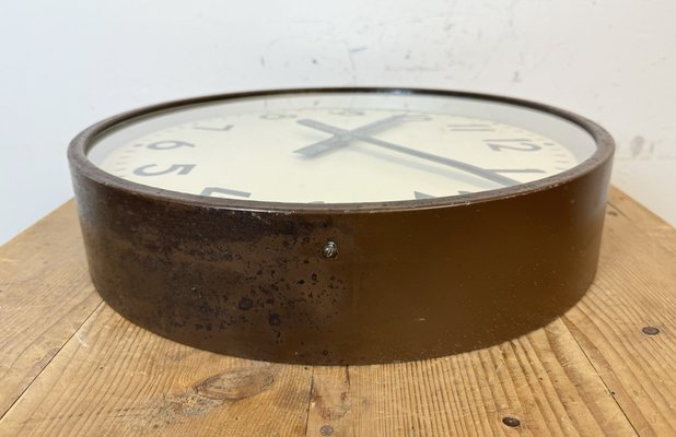 Large Brown Industrial Factory Wall Clock, 1950s-CGF-1757942