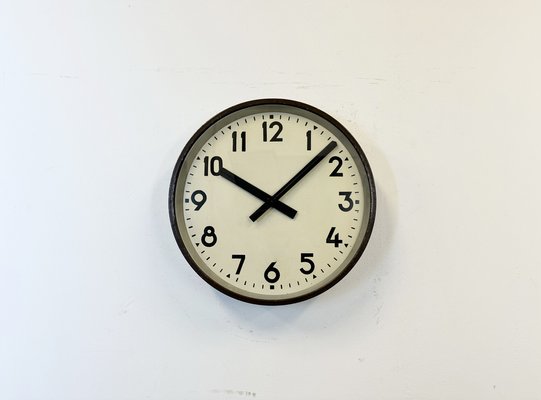 Large Brown Industrial Factory Wall Clock, 1950s-CGF-1757942