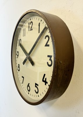 Large Brown Industrial Factory Wall Clock, 1950s-CGF-1757942