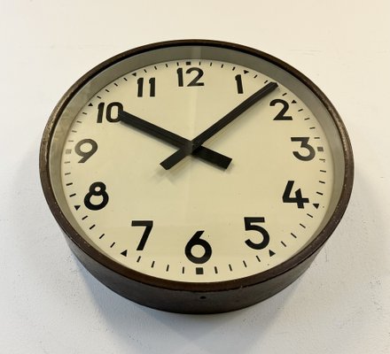 Large Brown Industrial Factory Wall Clock, 1950s-CGF-1757942