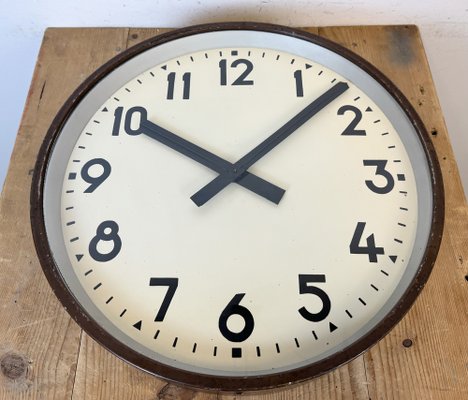 Large Brown Industrial Factory Wall Clock, 1950s-CGF-1757942