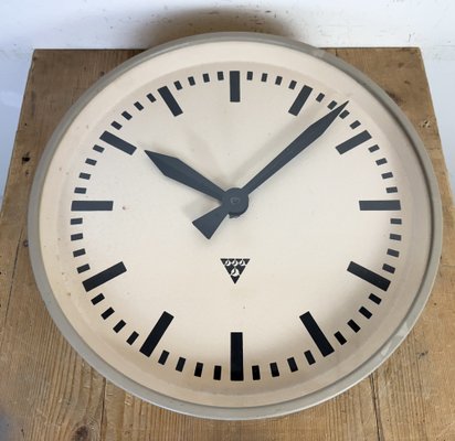 Large Brown Industrial Factory Wall Clock from Pragotron, 1960s-CGF-2043813