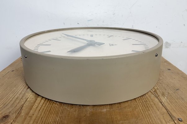 Large Brown Industrial Factory Wall Clock from Pragotron, 1960s-CGF-2043813