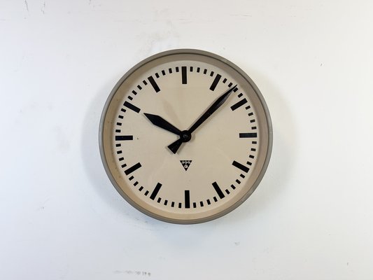 Large Brown Industrial Factory Wall Clock from Pragotron, 1960s-CGF-2043813