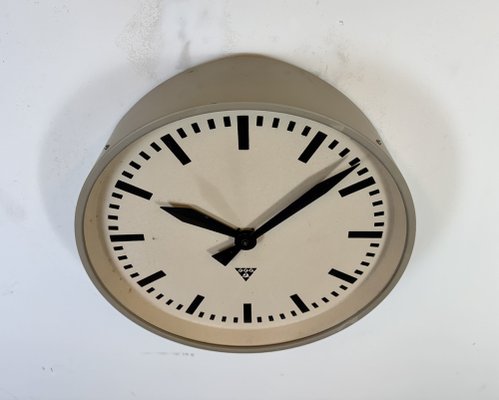 Large Brown Industrial Factory Wall Clock from Pragotron, 1960s-CGF-2043813