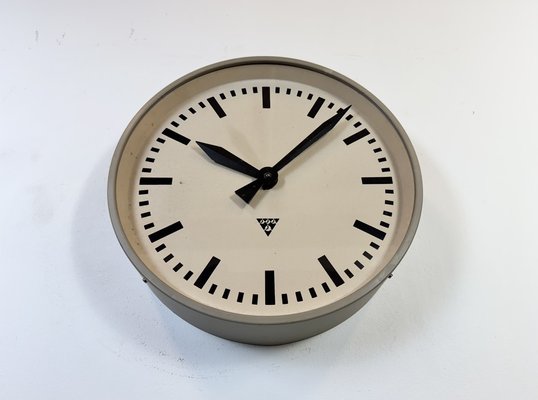 Large Brown Industrial Factory Wall Clock from Pragotron, 1960s-CGF-2043813