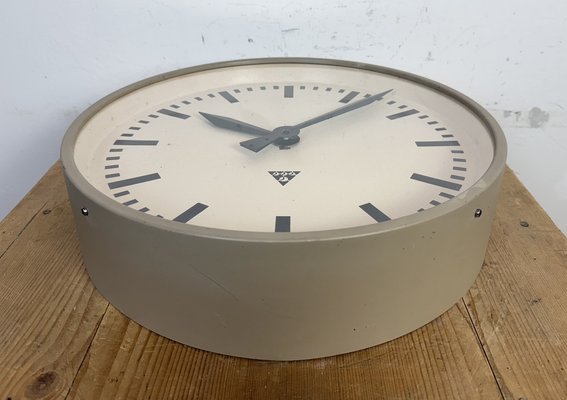 Large Brown Industrial Factory Wall Clock from Pragotron, 1960s-CGF-2043813