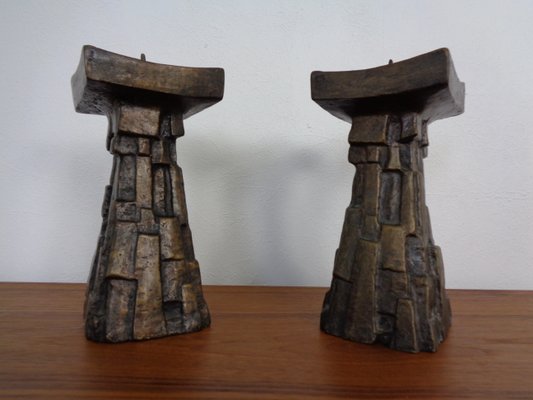 Large Brutalist Bronze Candleholder, 1960s, Set of 2-RDW-1413907