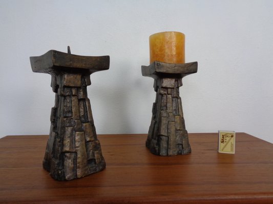 Large Brutalist Bronze Candleholder, 1960s, Set of 2-RDW-1413907