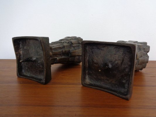 Large Brutalist Bronze Candleholder, 1960s, Set of 2-RDW-1413907