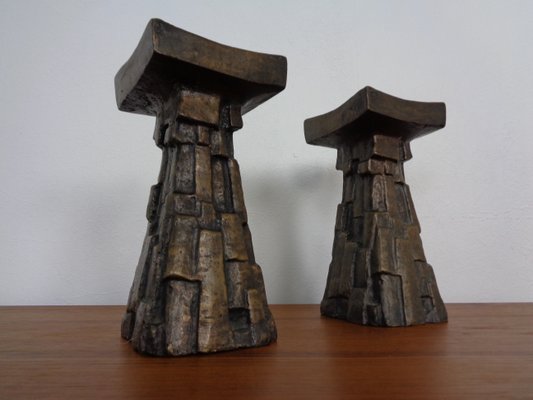 Large Brutalist Bronze Candleholder, 1960s, Set of 2-RDW-1413907