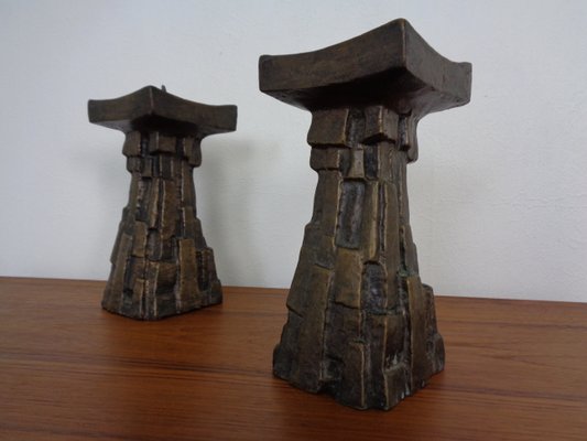 Large Brutalist Bronze Candleholder, 1960s, Set of 2-RDW-1413907