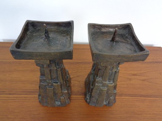 Large Brutalist Bronze Candleholder, 1960s, Set of 2-RDW-1413907