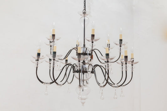 Large Brutalist Classic Wrought Iron Chandelier by Günther Lambert