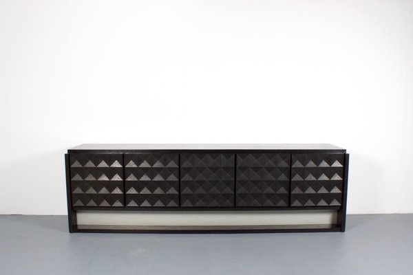 Large Brutalist Diamond Credenza in Stained Oak, Belgium, 1970s-QT-1263400