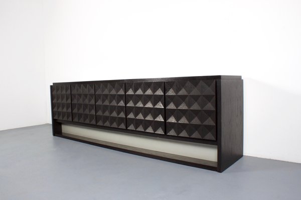 Large Brutalist Diamond Credenza in Stained Oak, Belgium, 1970s-QT-1263400