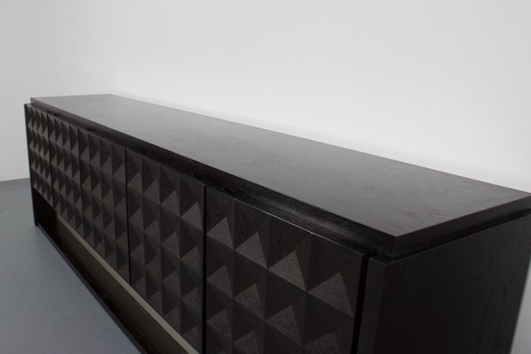 Large Brutalist Diamond Credenza in Stained Oak, Belgium, 1970s-QT-1263400