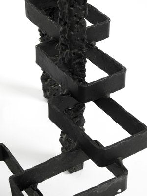 Large Brutalist Floor or Table Wrought Iron Candle Holder-RR-992932