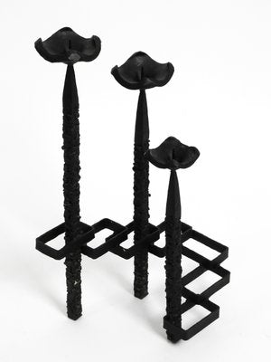 Large Brutalist Floor or Table Wrought Iron Candle Holder-RR-992932