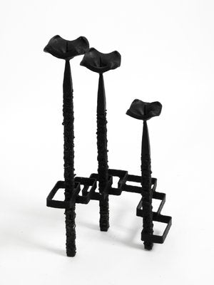 Large Brutalist Floor or Table Wrought Iron Candle Holder-RR-992932