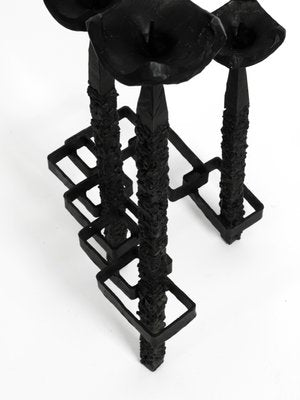 Large Brutalist Floor or Table Wrought Iron Candle Holder-RR-992932