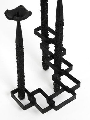 Large Brutalist Floor or Table Wrought Iron Candle Holder-RR-992932