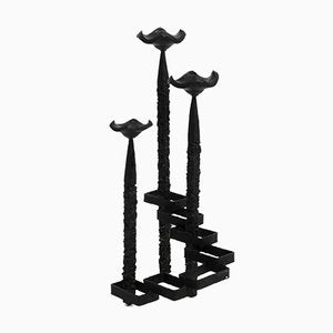 Large Brutalist Floor or Table Wrought Iron Candle Holder-RR-992932