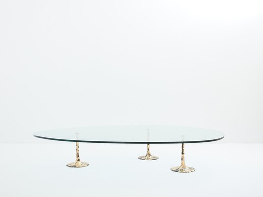 Large Brutalist Forme Libre Coffee Table in Gilt Wrought Iron, 1970s-YJA-1794751