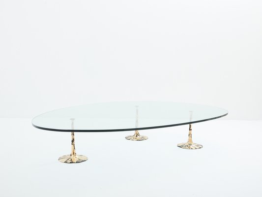 Large Brutalist Forme Libre Coffee Table in Gilt Wrought Iron, 1970s-YJA-1794751