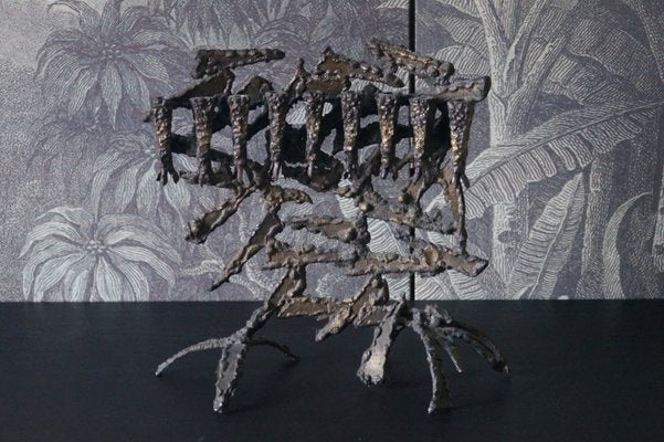 Large Brutalist Hand-Forged Iron Menorah in the Style of David Palombo, Israel, 1960s-DVX-1059266