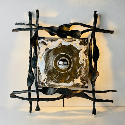 Large Brutalist Iron Wall Lamp, 1960s-WQC-1789358