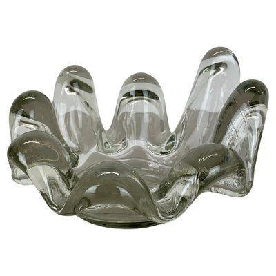 Large Brutalist Lucid Glass Bowl Element Shell Ashtray, France, 1970s-QZ-1815000