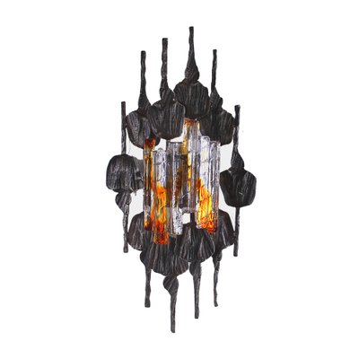 Large Brutalist Metal and Glass Sconce attributed to Tom Ahlstrom and Hans Ehrich, 1970s-XT-1378378