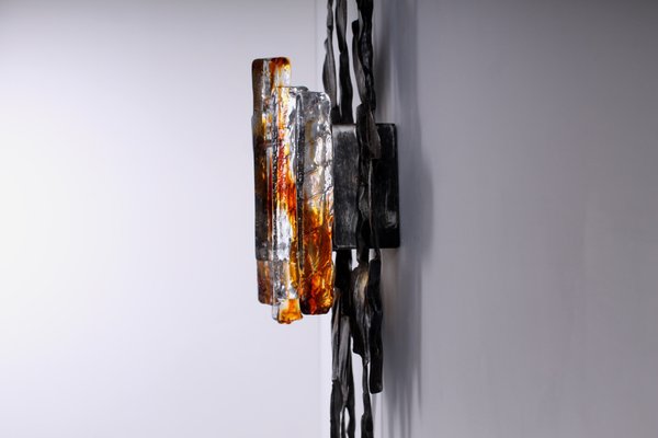 Large Brutalist Metal and Glass Sconce attributed to Tom Ahlstrom and Hans Ehrich, 1970s-XT-1378378