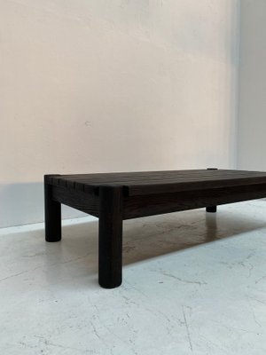 Large Brutalist Stained Oak Coffee Table, 1970s-QVY-1754317