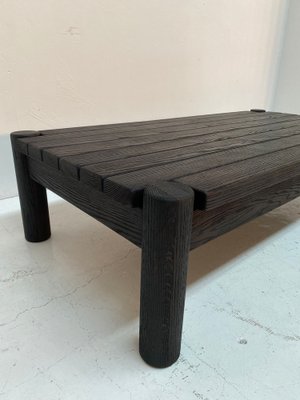 Large Brutalist Stained Oak Coffee Table, 1970s-QVY-1754317