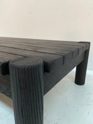 Large Brutalist Stained Oak Coffee Table, 1970s-QVY-1754317