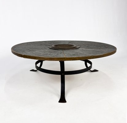 Large Brutalist Steel and Slate Coffee Table, 1960s-RMX-1820954